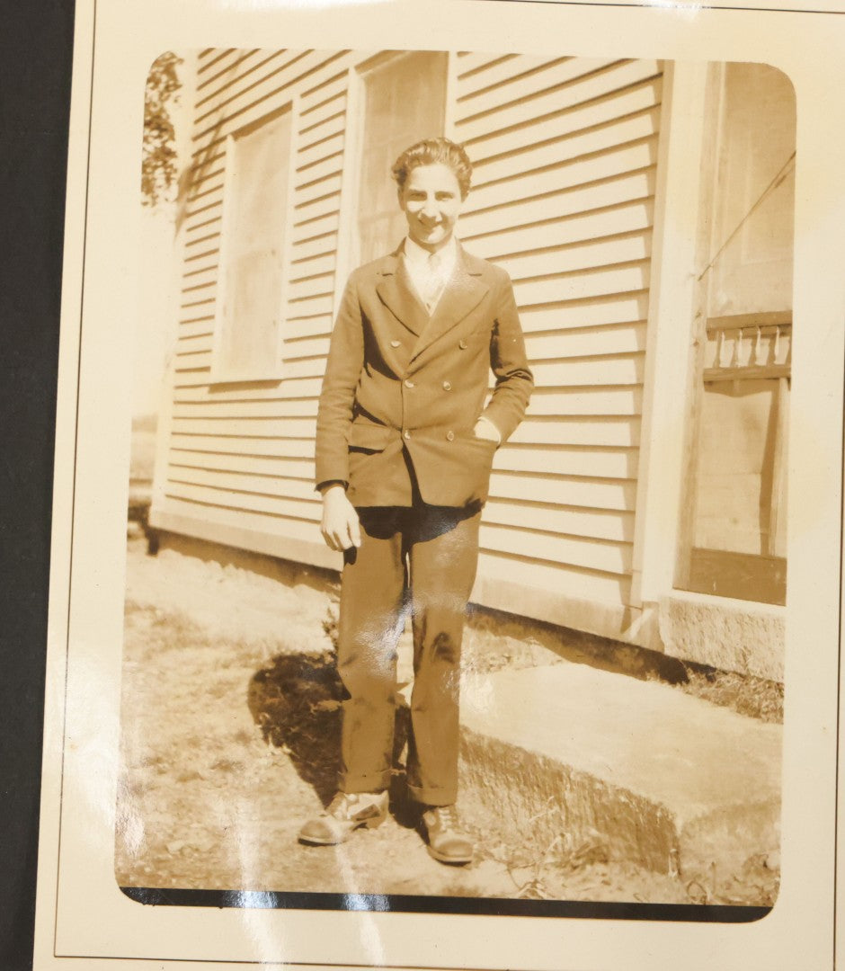 Lot 124 - Grouping Of Vintage Early 20th Century Snapshot Photo Album Pages, 9 Snapshots Including Children With Cats, Monson Town Farm Stoop, Kids On Horseback, Etc.