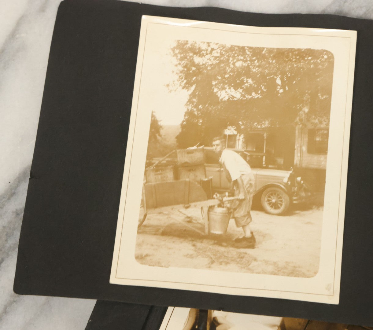 Lot 124 - Grouping Of Vintage Early 20th Century Snapshot Photo Album Pages, 9 Snapshots Including Children With Cats, Monson Town Farm Stoop, Kids On Horseback, Etc.