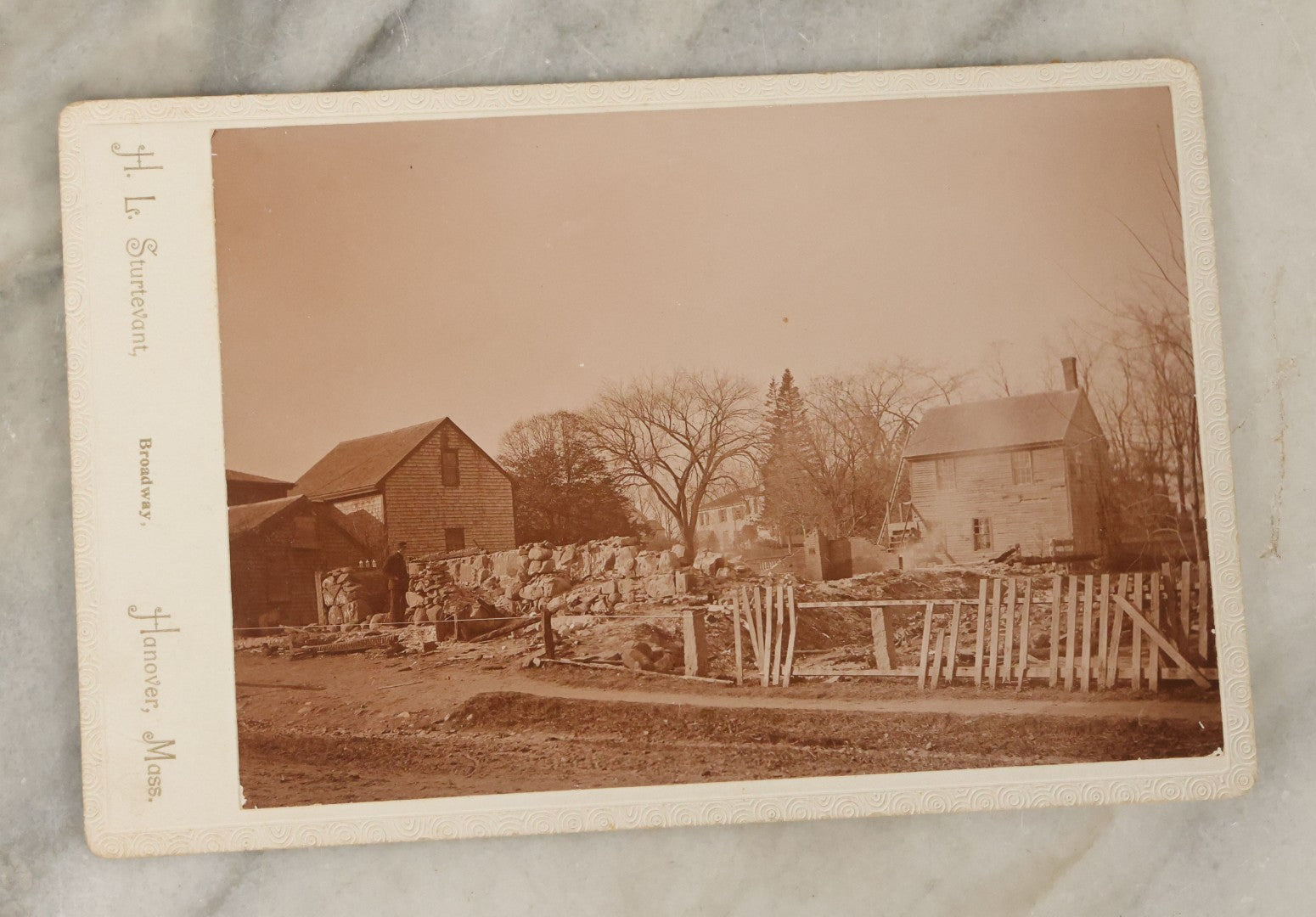 Lot 132 - Antique Cabinet Card Photograph Of The Aftermath Of "A Big Fire" In Hannover, Massachusetts, Nov. 11 1898, 4 Lives Lost And Several Injured, H.L. Sturtevant Photographer, Hannover, Mass