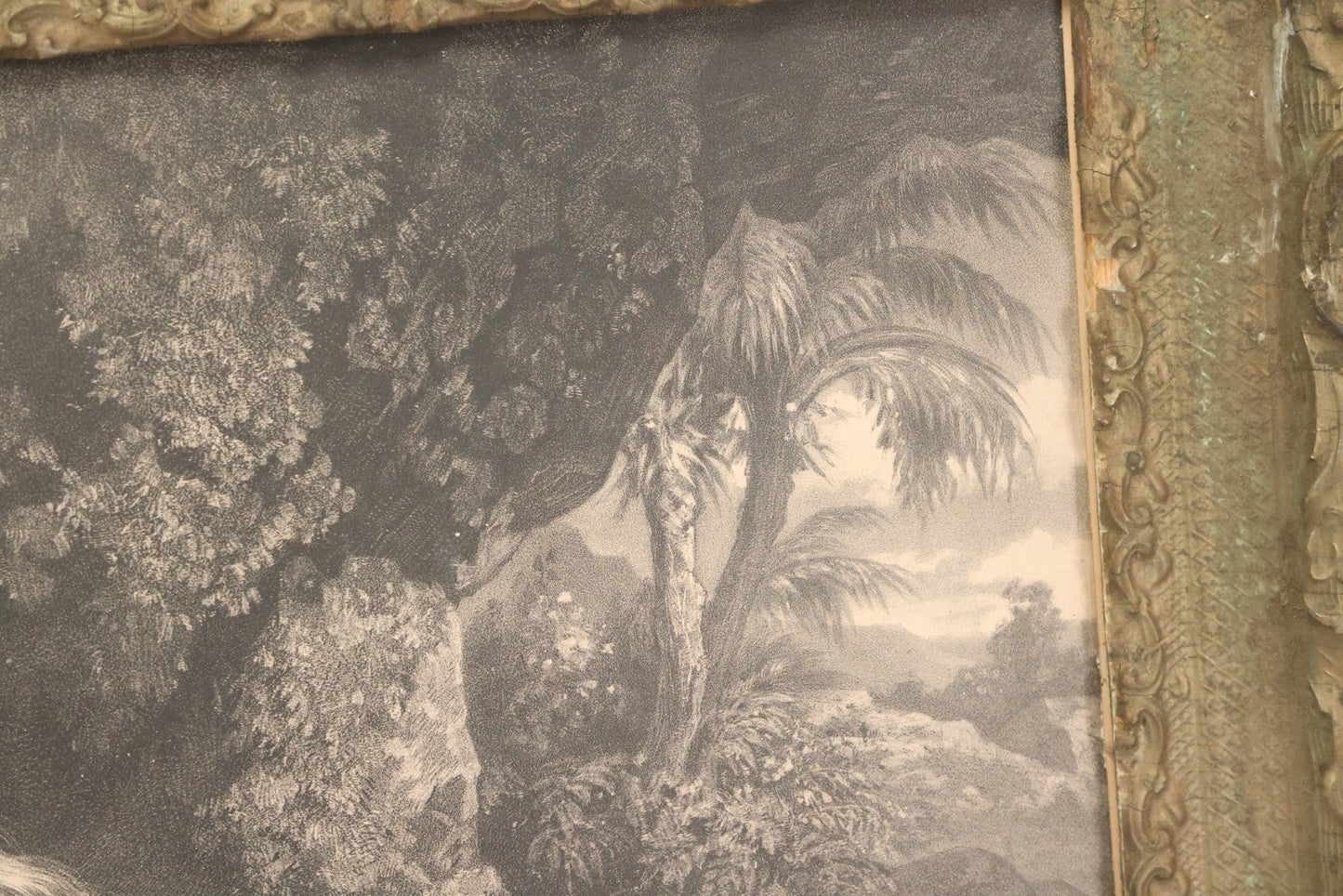 Lot 002 - Antique Engraving Print Of "Magdalena Die Büsserin" (Magdalena, The Penitent), Featuring A Nude Mary Magdalene In Contemplation Beside A Skull, In Ornate Frame, 26" x 22"