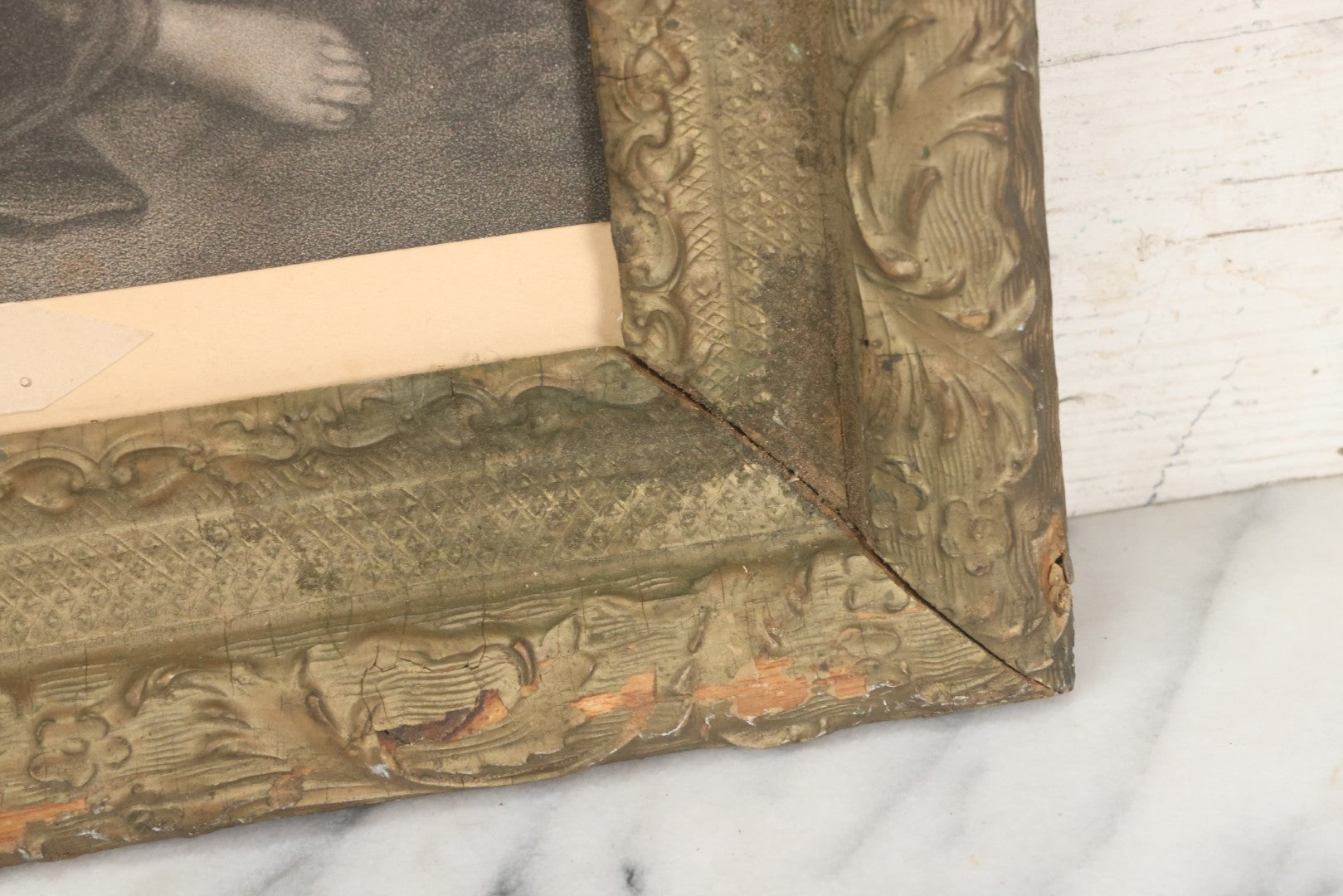 Lot 002 - Antique Engraving Print Of "Magdalena Die Büsserin" (Magdalena, The Penitent), Featuring A Nude Mary Magdalene In Contemplation Beside A Skull, In Ornate Frame, 26" x 22"