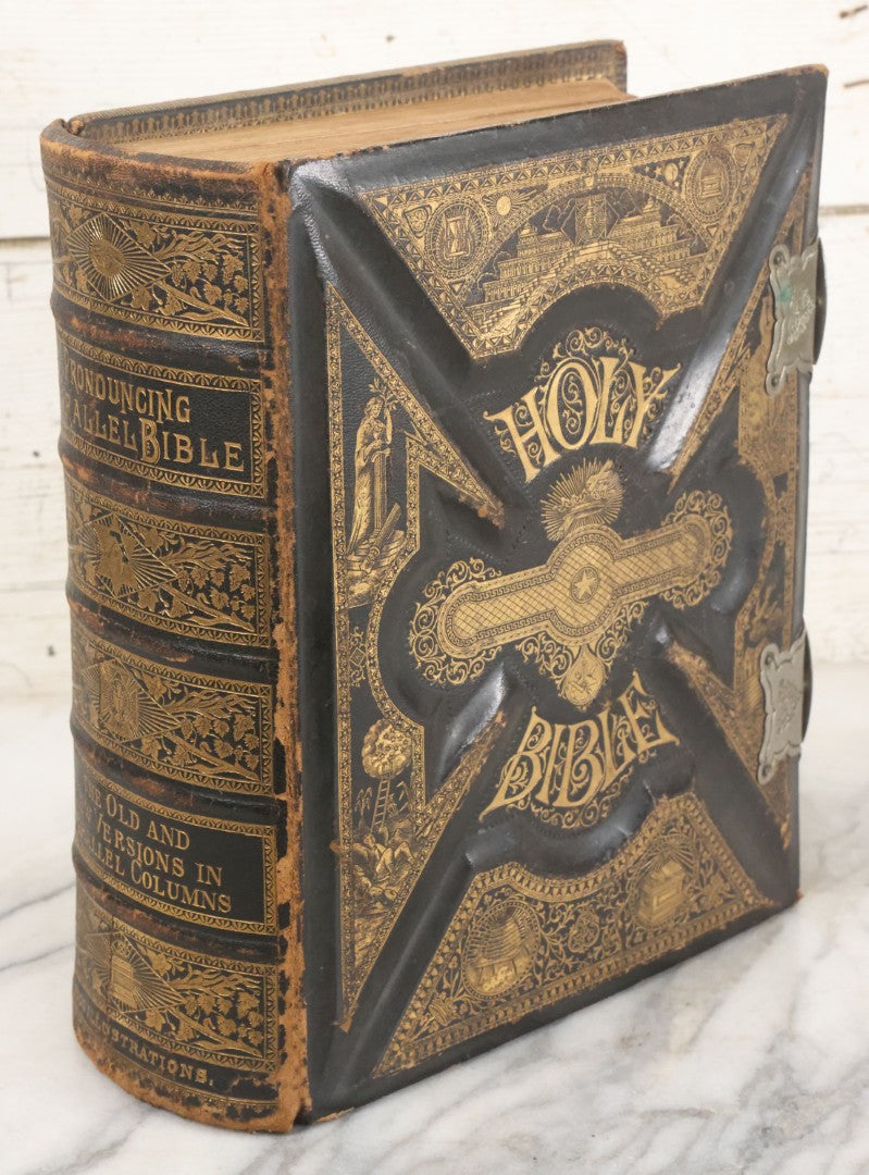 Lot 005 - Antique Pronouncing Parallel Holy Bible, Old And New Testaments, With Ornate Cover And Binding, Gately & O'Gorman, Publishers, Boston, Copyright 1890, By A.J. Holman & Co., Profusely Illustrated, Note Loose Pages