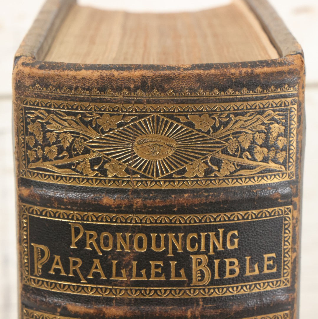 Lot 005 - Antique Pronouncing Parallel Holy Bible, Old And New Testaments, With Ornate Cover And Binding, Gately & O'Gorman, Publishers, Boston, Copyright 1890, By A.J. Holman & Co., Profusely Illustrated, Note Loose Pages