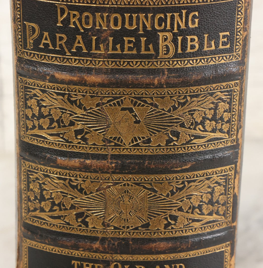 Lot 005 - Antique Pronouncing Parallel Holy Bible, Old And New Testaments, With Ornate Cover And Binding, Gately & O'Gorman, Publishers, Boston, Copyright 1890, By A.J. Holman & Co., Profusely Illustrated, Note Loose Pages