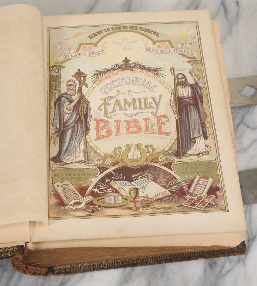 Lot 005 - Antique Pronouncing Parallel Holy Bible, Old And New Testaments, With Ornate Cover And Binding, Gately & O'Gorman, Publishers, Boston, Copyright 1890, By A.J. Holman & Co., Profusely Illustrated, Note Loose Pages