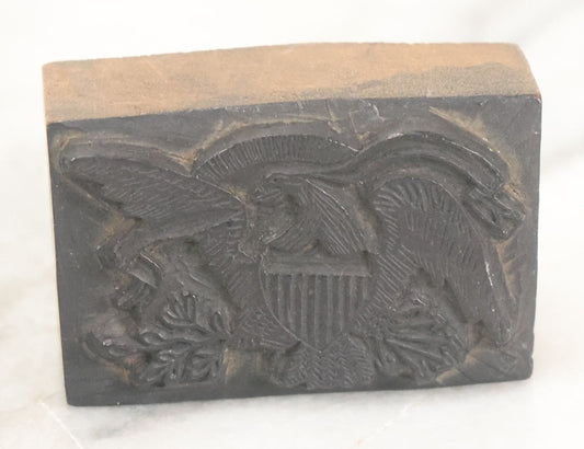 Lot 108 - Vintage Hand Carved Patriotic American Eagle Woodblock Stamp With Shield, Arrows, And Olive Branch
