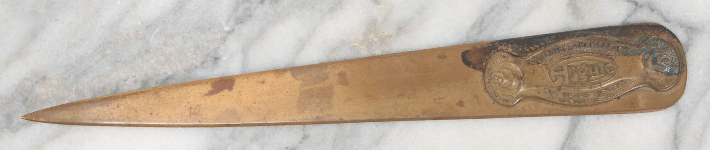 Lot 118 - Single Antique Letter Opener Advertising Arguto Oilless Bearing Co., Wayne Junction, Philadelphia, Manufactured By A.J. Keil Co., Philadelphia