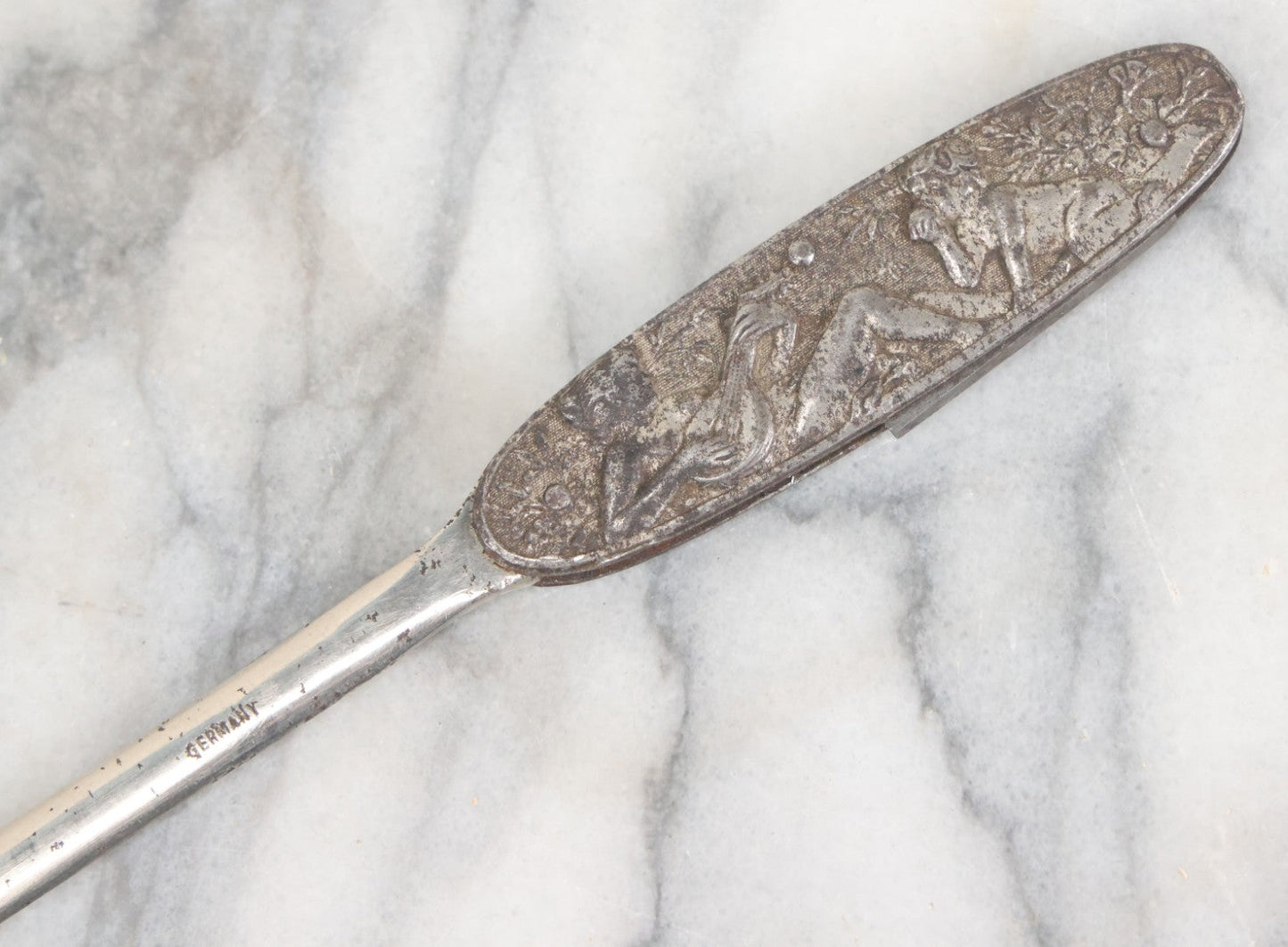 Lot 119 - Antique Letter Opener With Cherub And Nude Woman Motif, With Folding Pocket Knife, Note Knife Broken, Manufactured By Naunet Cutlery Co., Philadelphia, Made In Germany