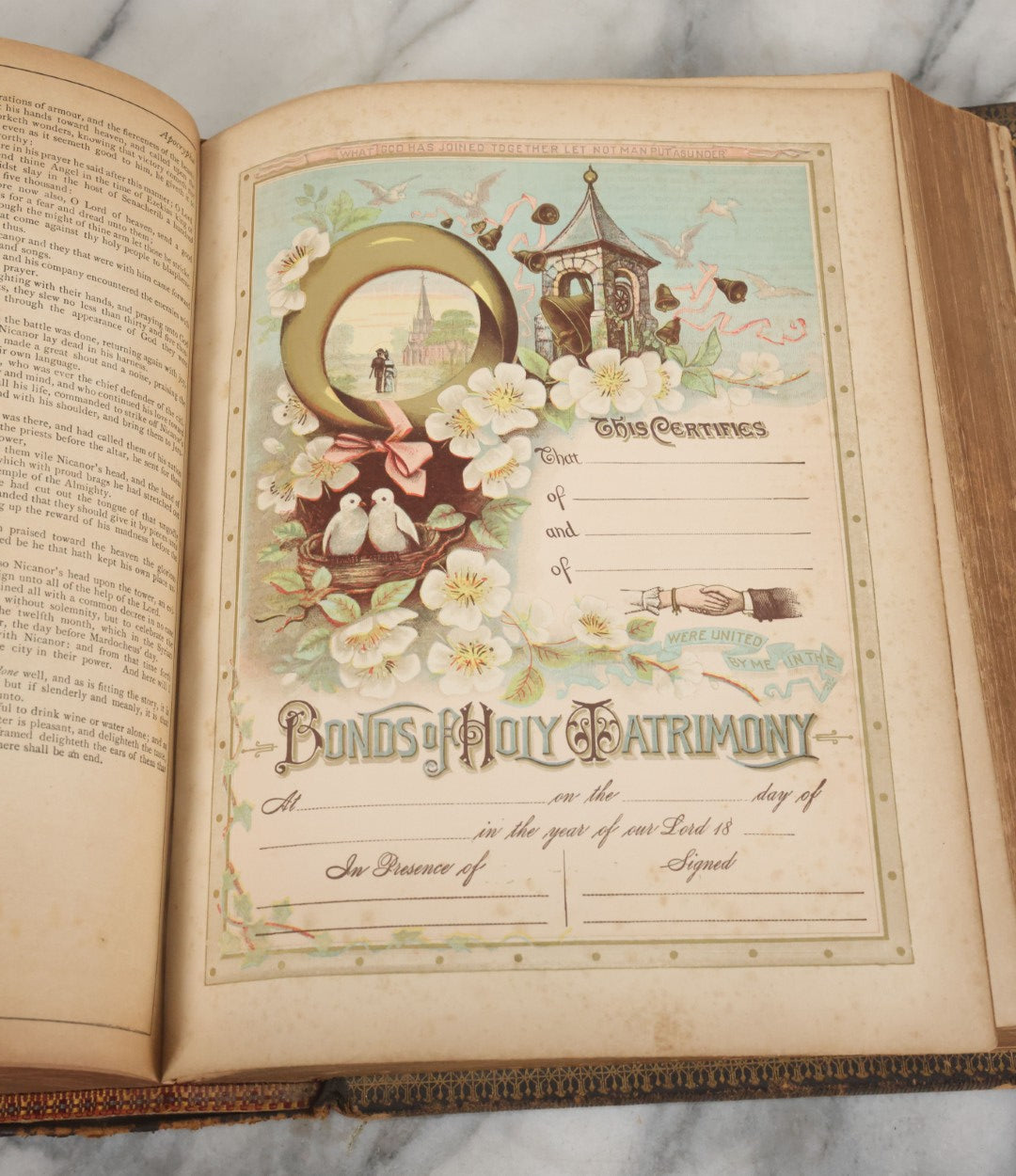 Lot 005 - Antique Pronouncing Parallel Holy Bible, Old And New Testaments, With Ornate Cover And Binding, Gately & O'Gorman, Publishers, Boston, Copyright 1890, By A.J. Holman & Co., Profusely Illustrated, Note Loose Pages