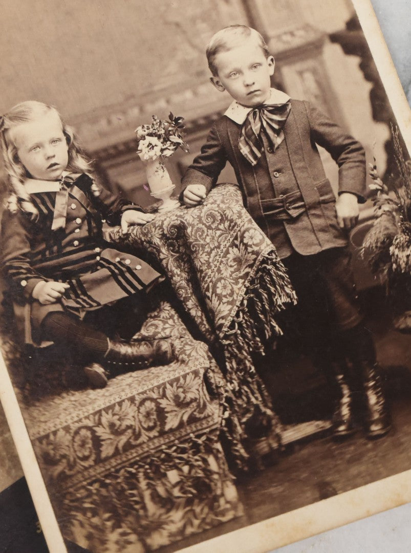 Lot 126 - Grouping Of 10+ Antique And Vintage Cabinet Card, Boarded, And Snapshot Photographs Of Children Posing And At Play, Including Girl With Dog, Children On Horse, Boy On Bicycle, And Boy On Sled