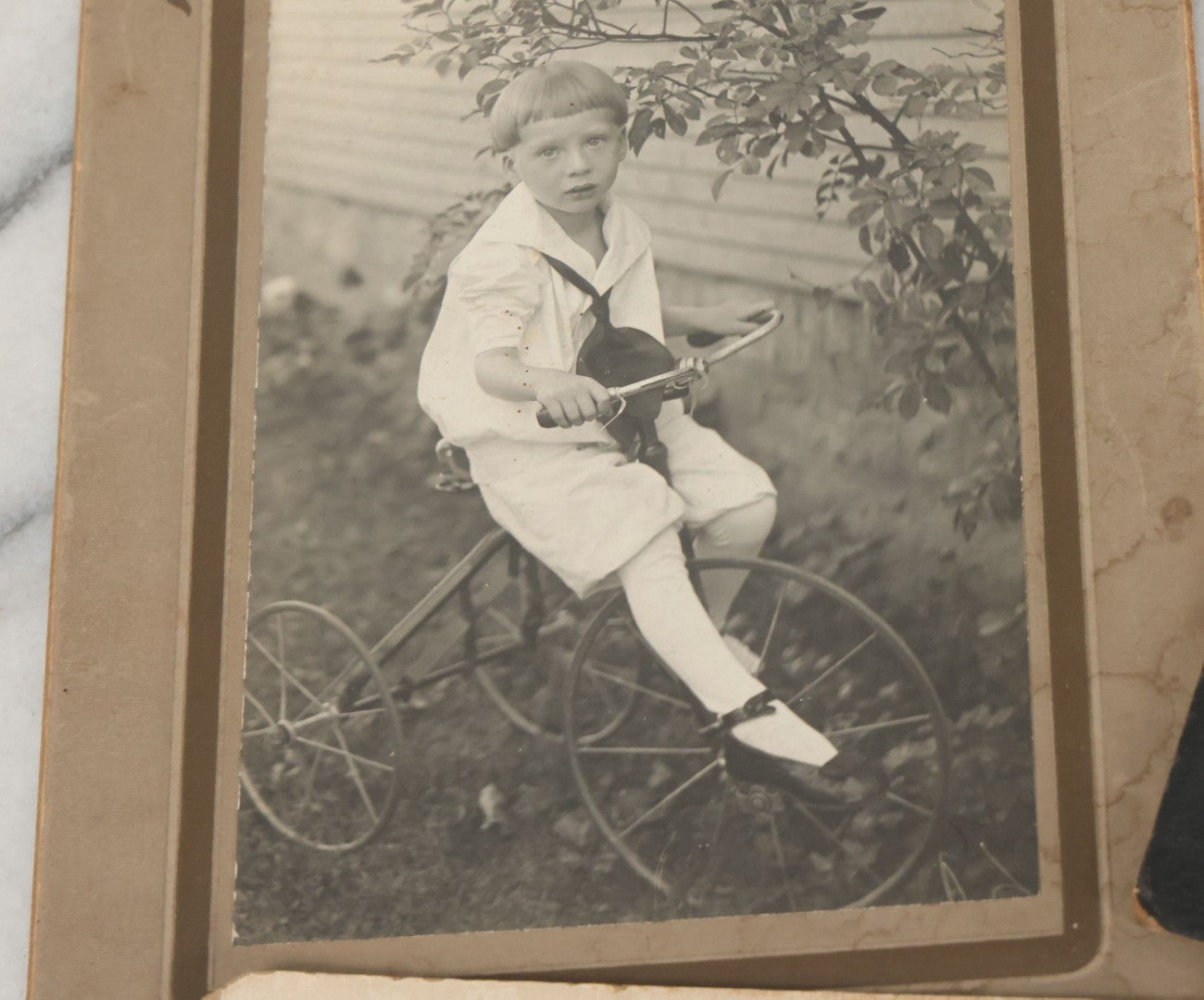 Lot 126 - Grouping Of 10+ Antique And Vintage Cabinet Card, Boarded, And Snapshot Photographs Of Children Posing And At Play, Including Girl With Dog, Children On Horse, Boy On Bicycle, And Boy On Sled