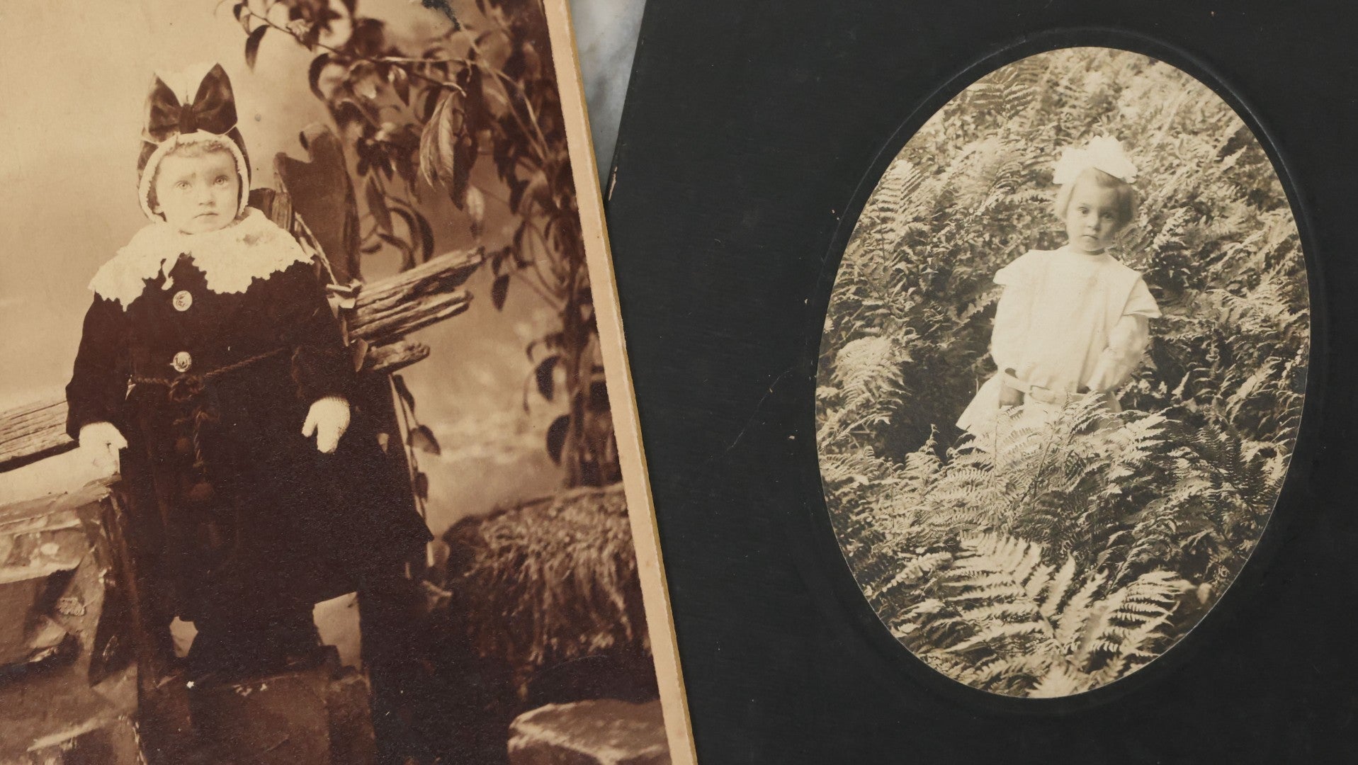 Lot 127 - Grouping Of 10 Antique And Vintage Cabinet Card And Other Photographs Including Little Girl With Hula Hoop, Men With Bowler Hats, Girl With Flower Basket, Girl In Foliage, And Little Boy Dressed As Cowboy