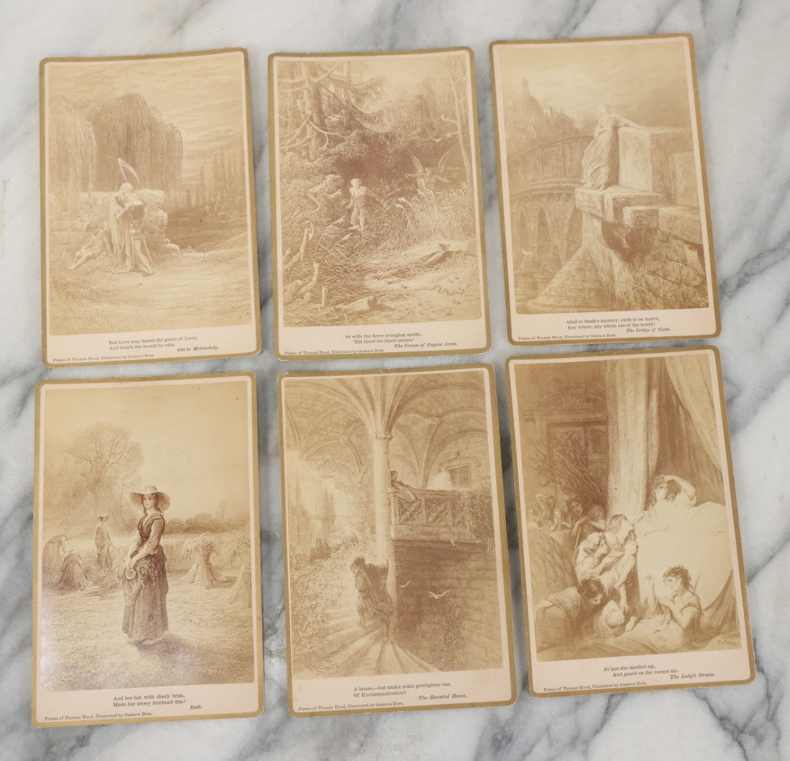 Lot 128 - Grouping Of 6 Antique Cabinet Card Illustrations By Gustave Dore Of The Poems Of Thomas Hood Including The Bridge Of Sighs, The Ladies Dream, The Haunted House, And More