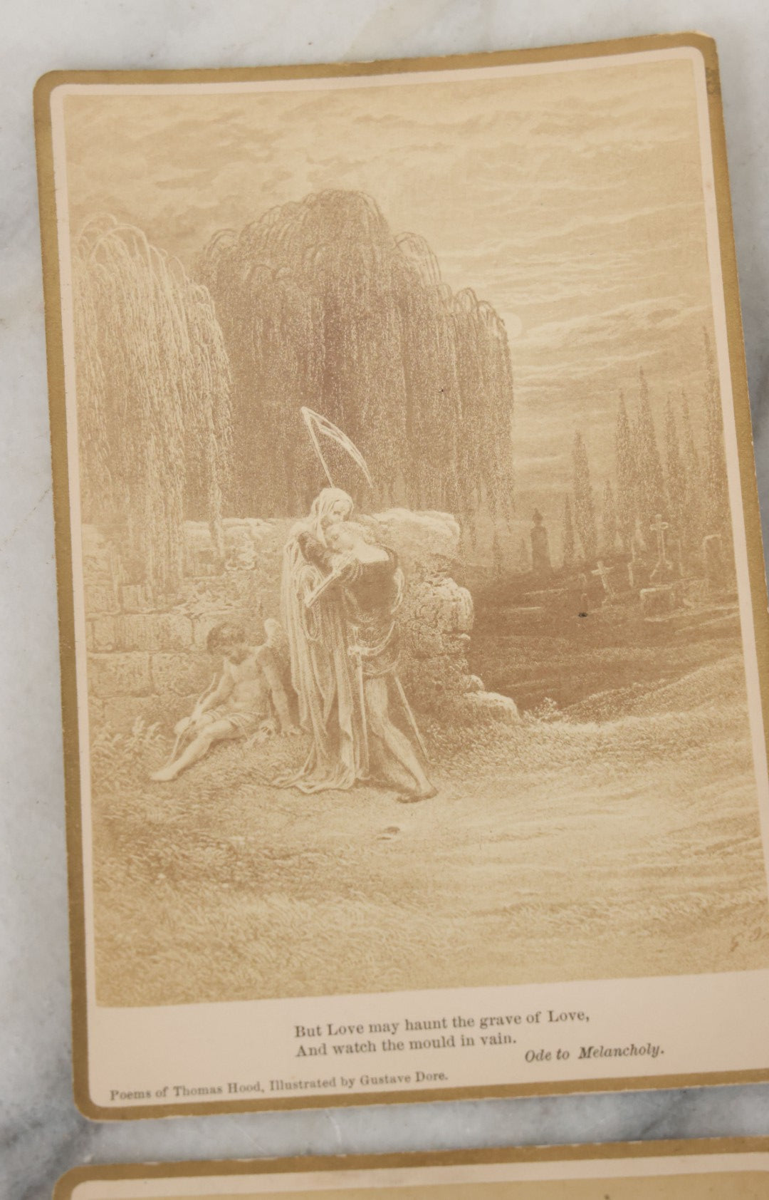 Lot 128 - Grouping Of 6 Antique Cabinet Card Illustrations By Gustave Dore Of The Poems Of Thomas Hood Including The Bridge Of Sighs, The Ladies Dream, The Haunted House, And More