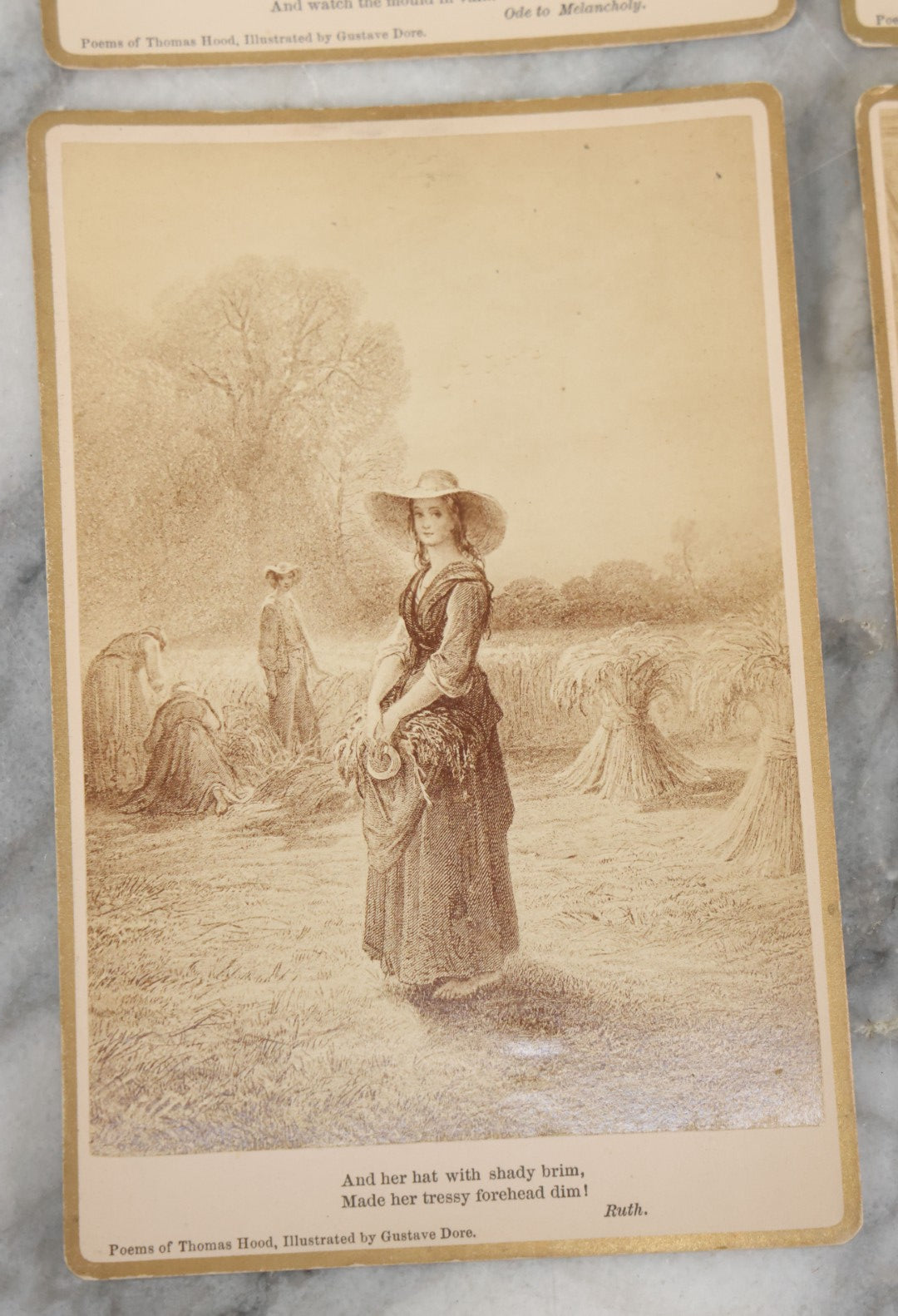 Lot 128 - Grouping Of 6 Antique Cabinet Card Illustrations By Gustave Dore Of The Poems Of Thomas Hood Including The Bridge Of Sighs, The Ladies Dream, The Haunted House, And More