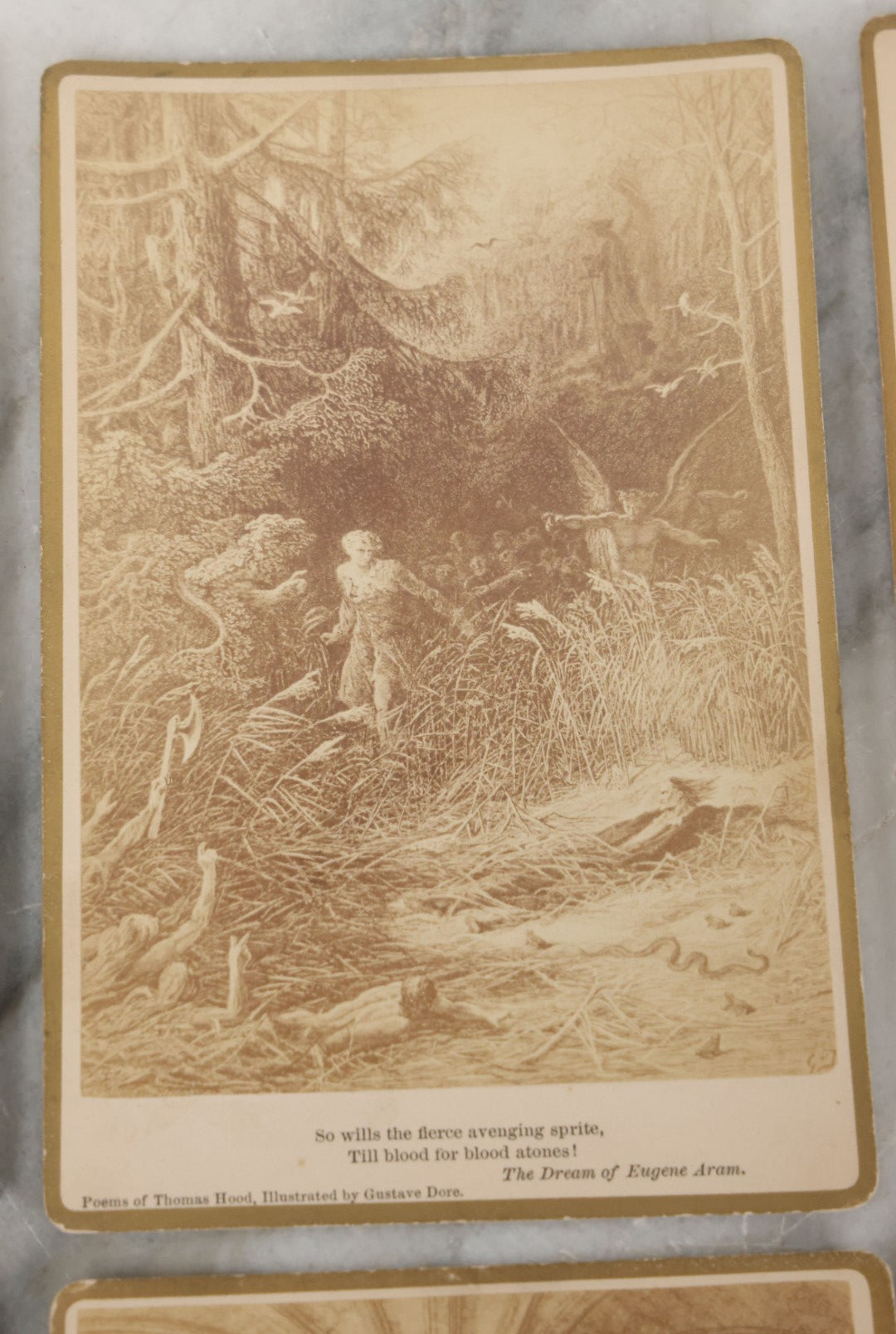 Lot 128 - Grouping Of 6 Antique Cabinet Card Illustrations By Gustave Dore Of The Poems Of Thomas Hood Including The Bridge Of Sighs, The Ladies Dream, The Haunted House, And More