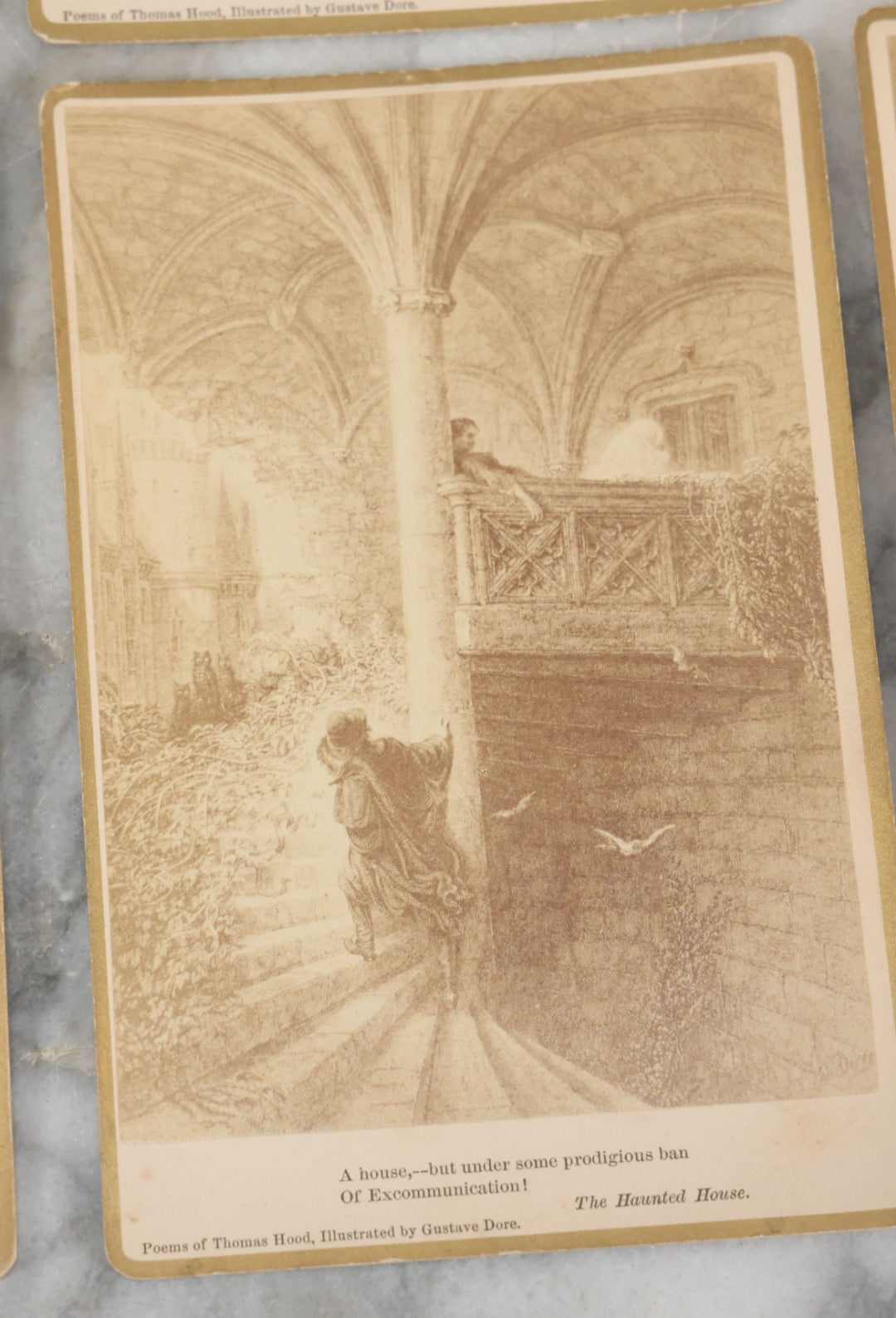 Lot 128 - Grouping Of 6 Antique Cabinet Card Illustrations By Gustave Dore Of The Poems Of Thomas Hood Including The Bridge Of Sighs, The Ladies Dream, The Haunted House, And More
