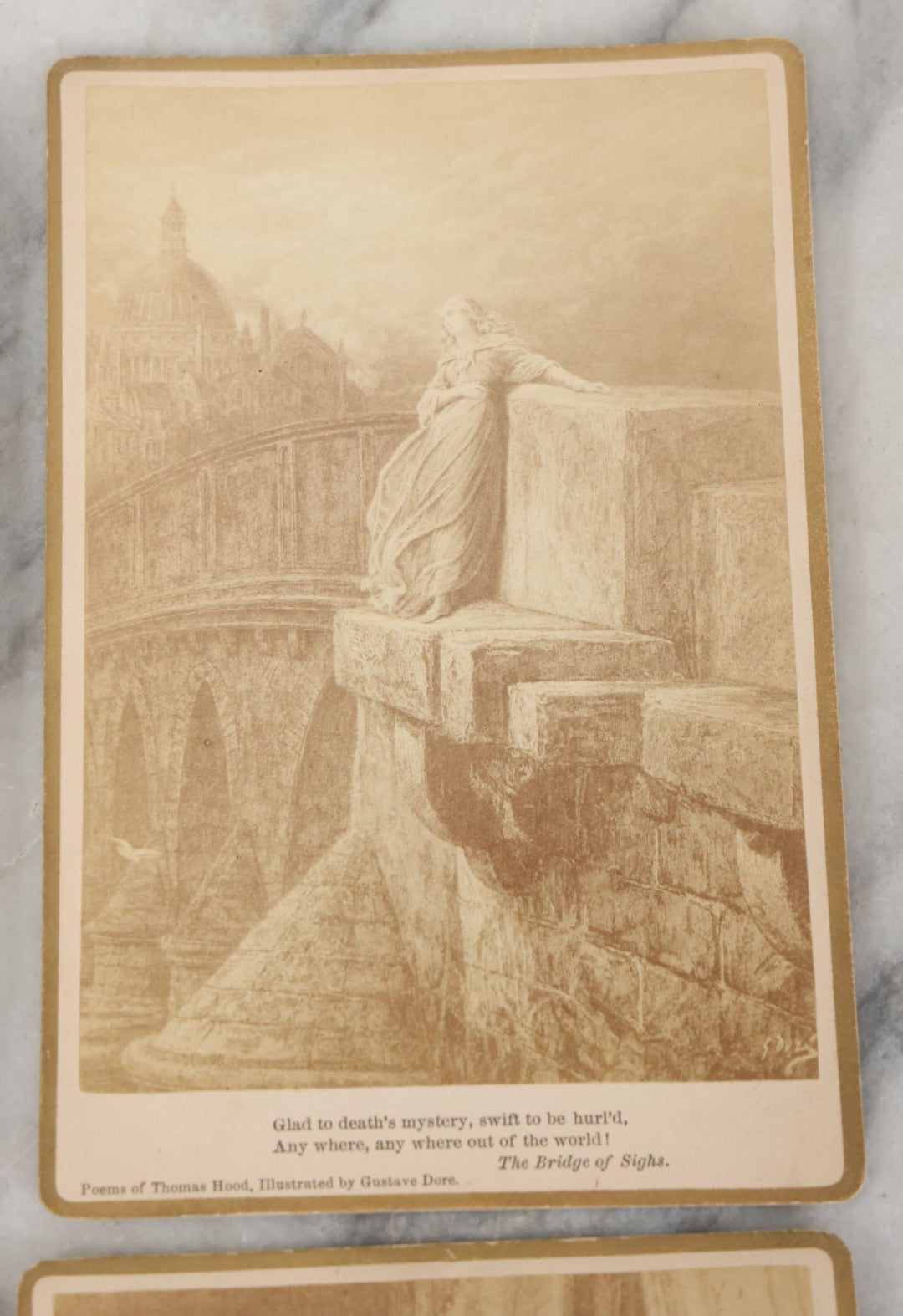 Lot 128 - Grouping Of 6 Antique Cabinet Card Illustrations By Gustave Dore Of The Poems Of Thomas Hood Including The Bridge Of Sighs, The Ladies Dream, The Haunted House, And More