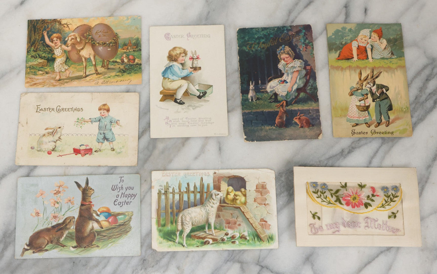Lot 130 - Grouping Of Antique Embroidered "To My Mother" Postcard With Photo And Grouping Of 7 Antique Easter Postcards