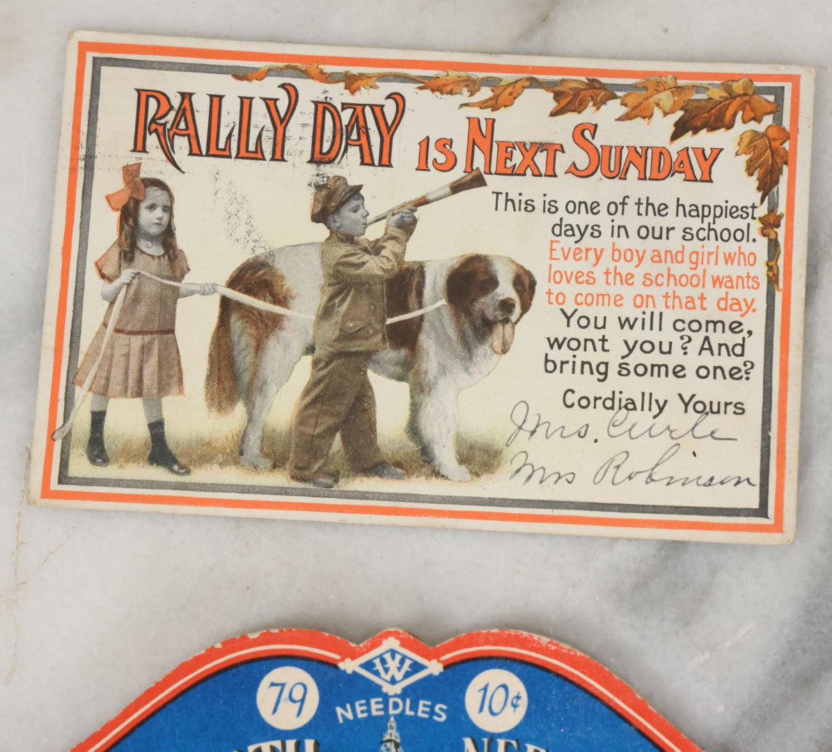 Lot 131 - Mixed 8 Piece Vintage And Antique Ephemera Grouping Including Needle Book Postcards Calendar And Trade Cards