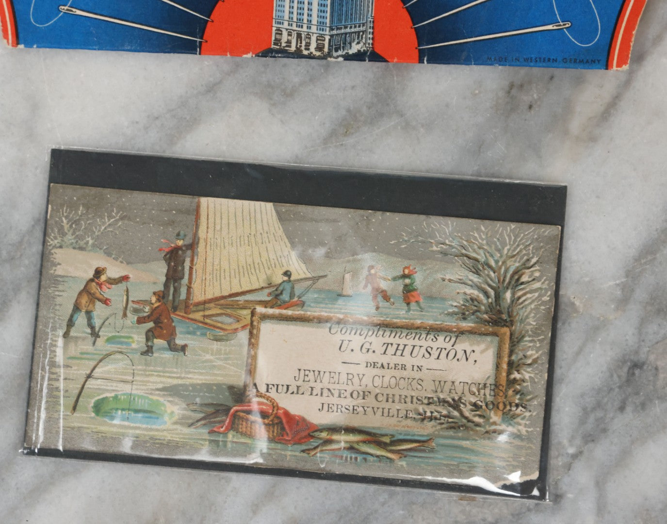Lot 131 - Mixed 8 Piece Vintage And Antique Ephemera Grouping Including Needle Book Postcards Calendar And Trade Cards