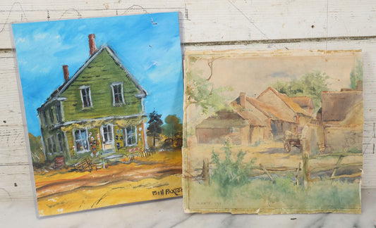 Lot 138 - Pair Of Unframed Paintings Including Painting On Paper Of Fisherman's Home In Belfast Maine, Artist Signed Bill Paxton, 1982, And Antique Watercolor Of Farmhouse, Artist Signed M. White 1894