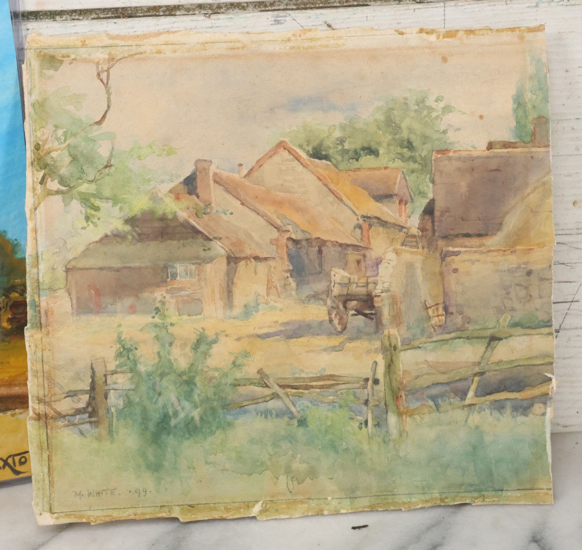 Lot 138 - Pair Of Unframed Paintings Including Painting On Paper Of Fisherman's Home In Belfast Maine, Artist Signed Bill Paxton, 1982, And Antique Watercolor Of Farmhouse, Artist Signed M. White 1894