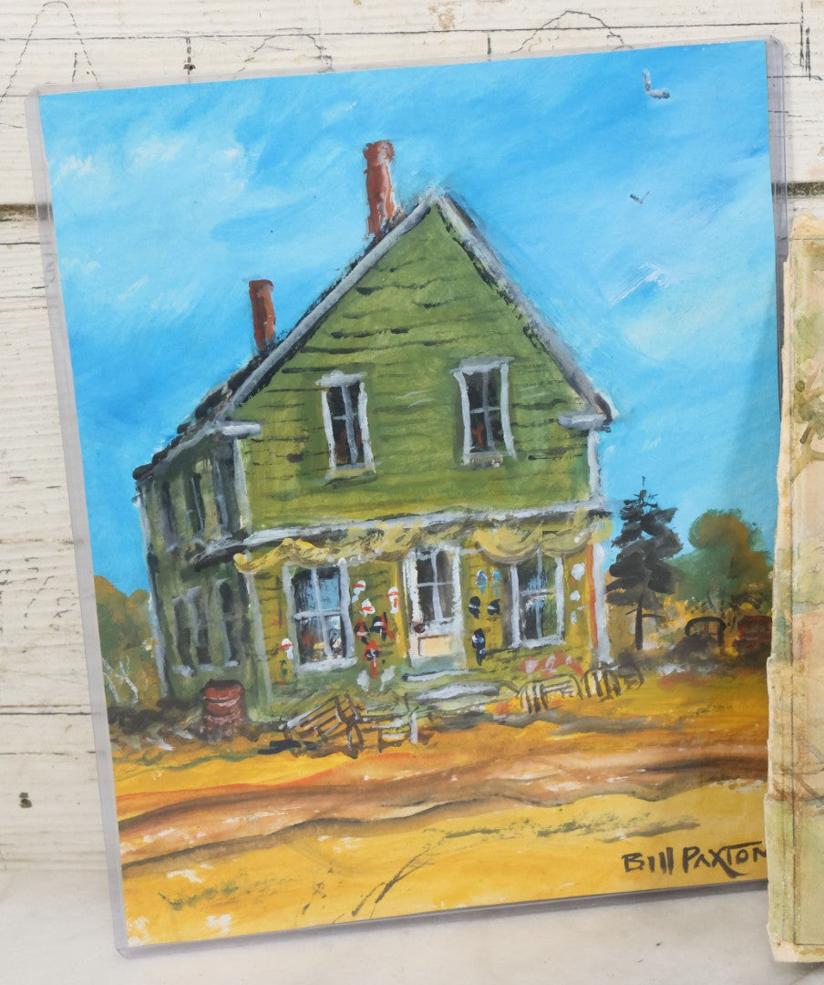 Lot 138 - Pair Of Unframed Paintings Including Painting On Paper Of Fisherman's Home In Belfast Maine, Artist Signed Bill Paxton, 1982, And Antique Watercolor Of Farmhouse, Artist Signed M. White 1894