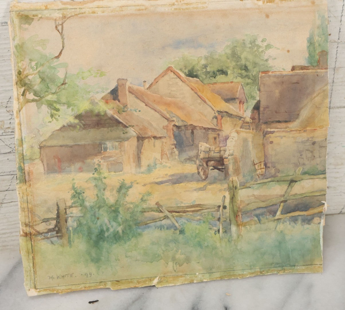 Lot 138 - Pair Of Unframed Paintings Including Painting On Paper Of Fisherman's Home In Belfast Maine, Artist Signed Bill Paxton, 1982, And Antique Watercolor Of Farmhouse, Artist Signed M. White 1894