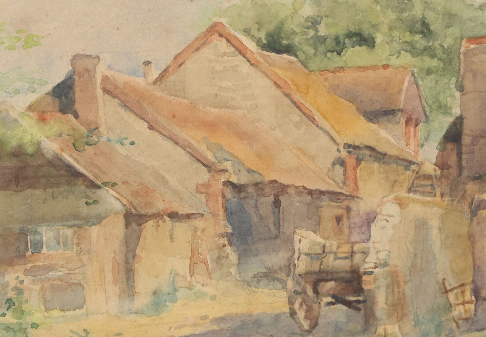 Lot 138 - Pair Of Unframed Paintings Including Painting On Paper Of Fisherman's Home In Belfast Maine, Artist Signed Bill Paxton, 1982, And Antique Watercolor Of Farmhouse, Artist Signed M. White 1894