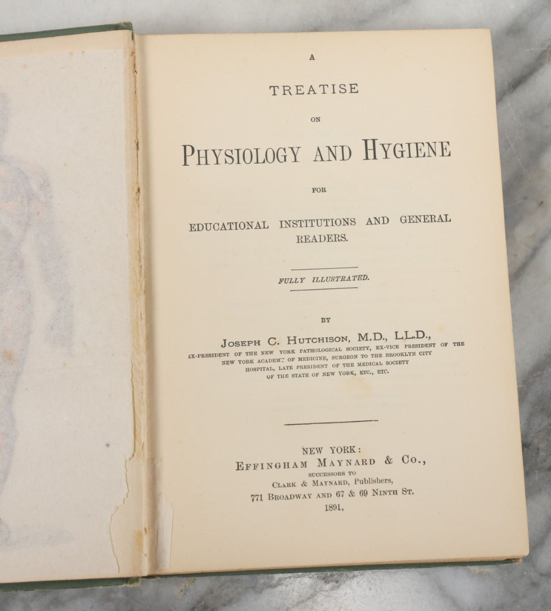 Lot 140 - "A Treatise On Physiology And Hygiene For Institutions And General Readers" Antique Book, By Joseph C. Hutchison, M.D., Fully Illustrated, Effingham Maynard And Co., Publishers, New York, 1891