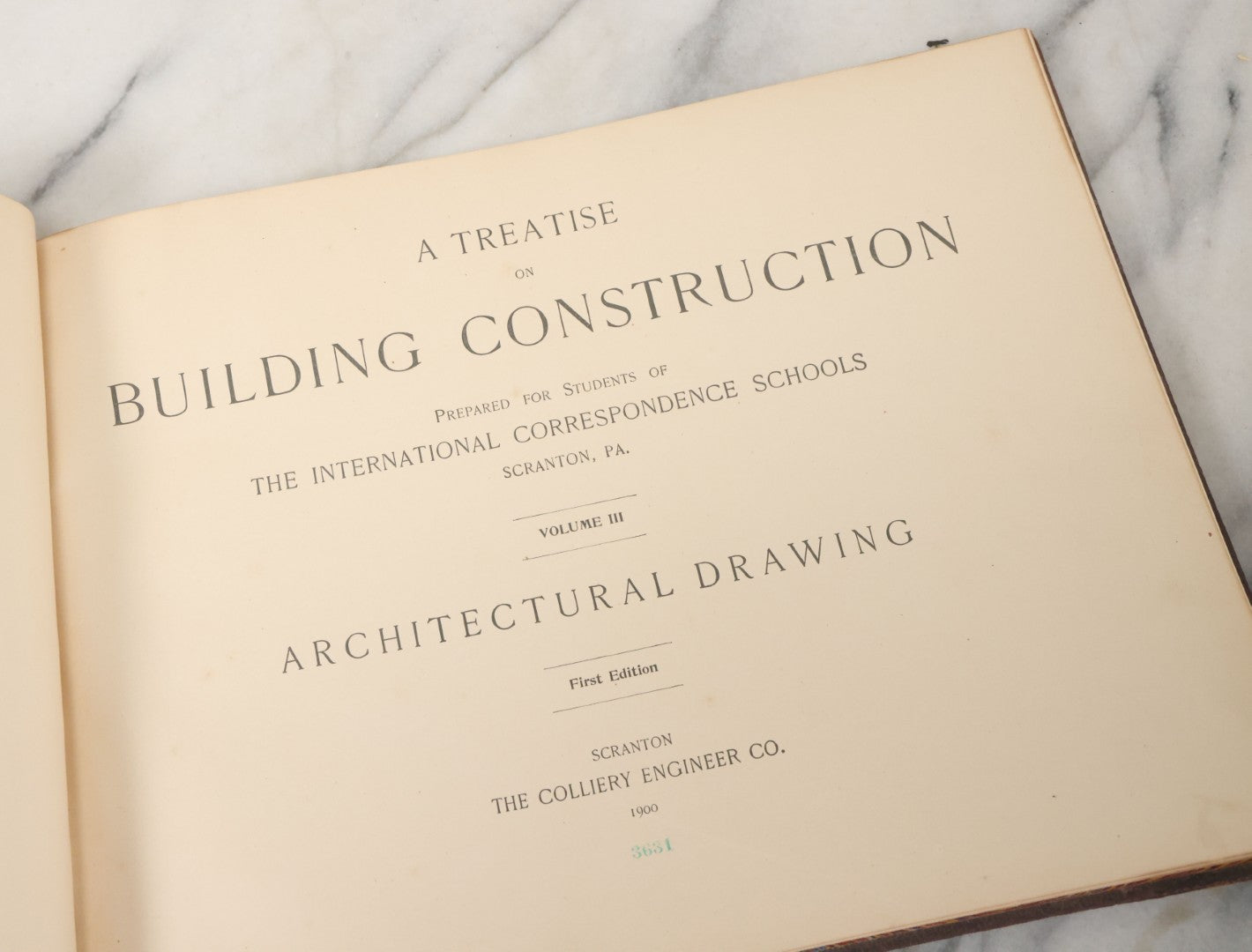 Lot 144 - "A Treatise On Building Construction, Vol. III, Architectural Drawing" Antique Book, Prepared For Students Of The International Correspondence Schools By The Colliery Engineer Co., Scranton, Pennsylvania, First Edition, Illustrated, 1900