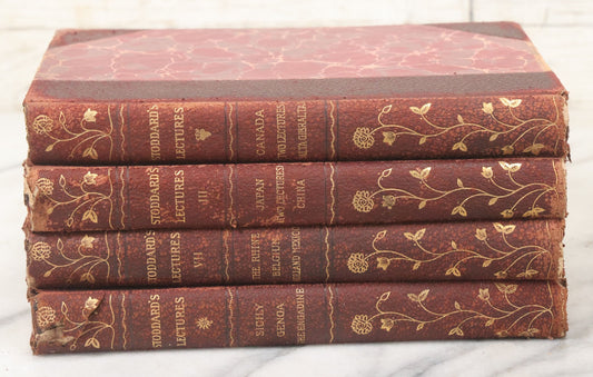 Lot 146 - Grouping Of Antique Books, "John L. Stoddard's Lectures" Four Volume Set Covering Sicily, Genoa, The Rhine, Belgium, Holland, Mexico, Japan, China, Canada, And More, Illustrated, Published By Norwood Press And Balch Brothers Co., Norwood Massachusetts, 1902