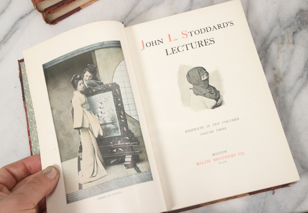 Lot 146 - Grouping Of Antique Books, "John L. Stoddard's Lectures" Four Volume Set Covering Sicily, Genoa, The Rhine, Belgium, Holland, Mexico, Japan, China, Canada, And More, Illustrated, Published By Norwood Press And Balch Brothers Co., Norwood Massachusetts, 1902