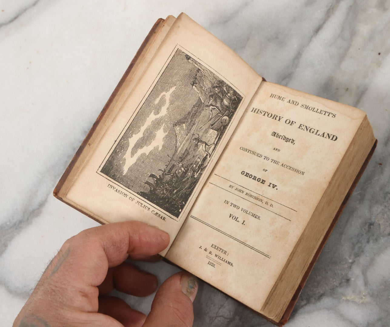 Lot 147 - "Hume And Smollette's History Of England, Abridged, And Continued To The Accession Of George IV", Early Antique Book By John Robinson, Volume One, J. & B. Williams, Publishers, Exeter, 1823