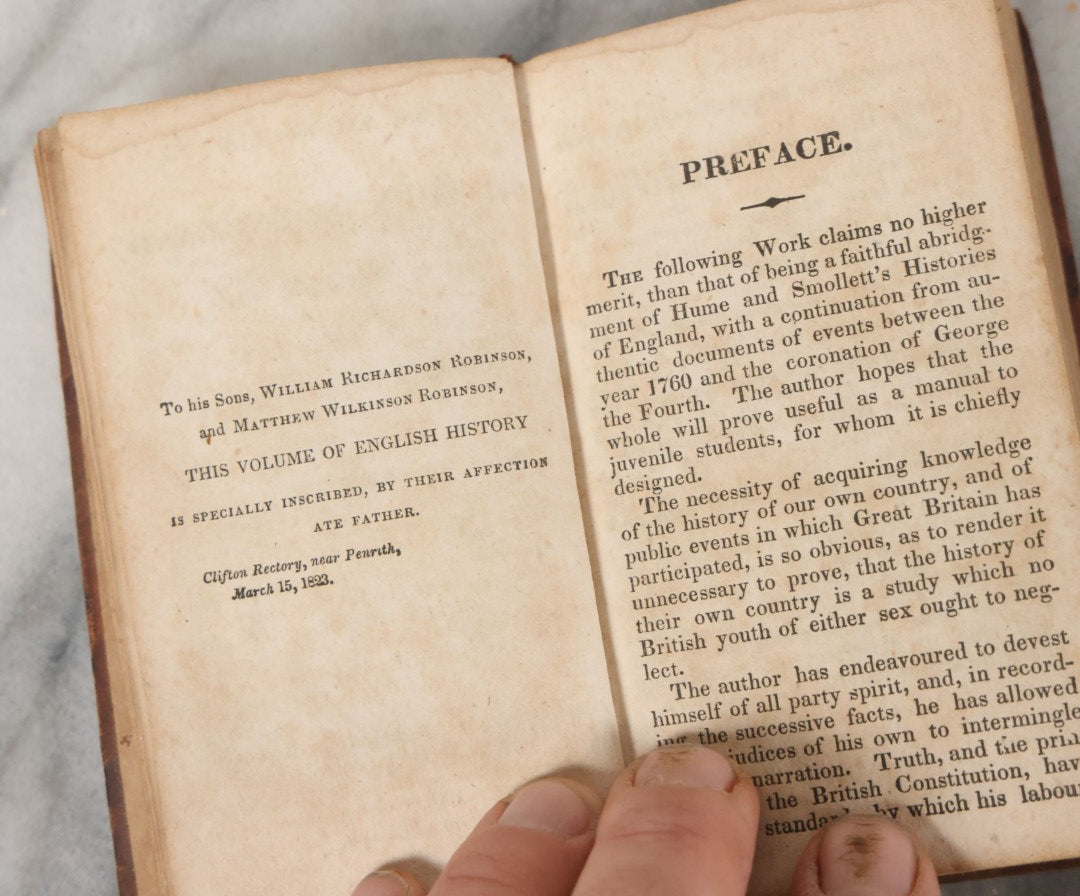 Lot 147 - "Hume And Smollette's History Of England, Abridged, And Continued To The Accession Of George IV", Early Antique Book By John Robinson, Volume One, J. & B. Williams, Publishers, Exeter, 1823