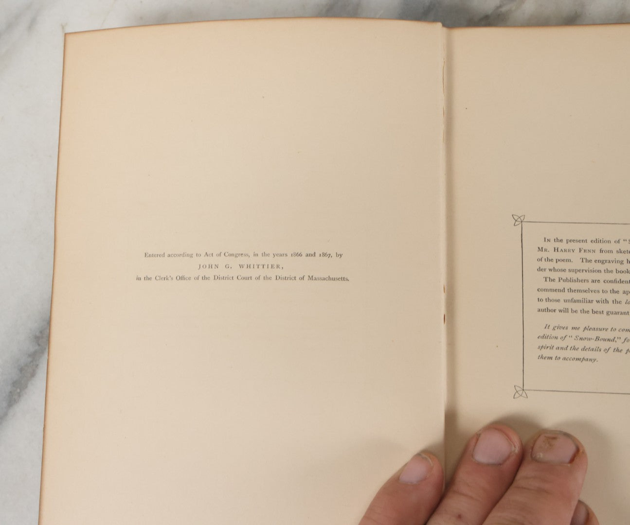 Lot 151 - "Snow-Bound, A Winter Idyl" Antique Book By John Greenleaf Whittier, Illustrated Houghton, Mifflin And Company, Publishers, Boston, The Riverside Press, Cambridge, 1867, With Worn Leather Cover