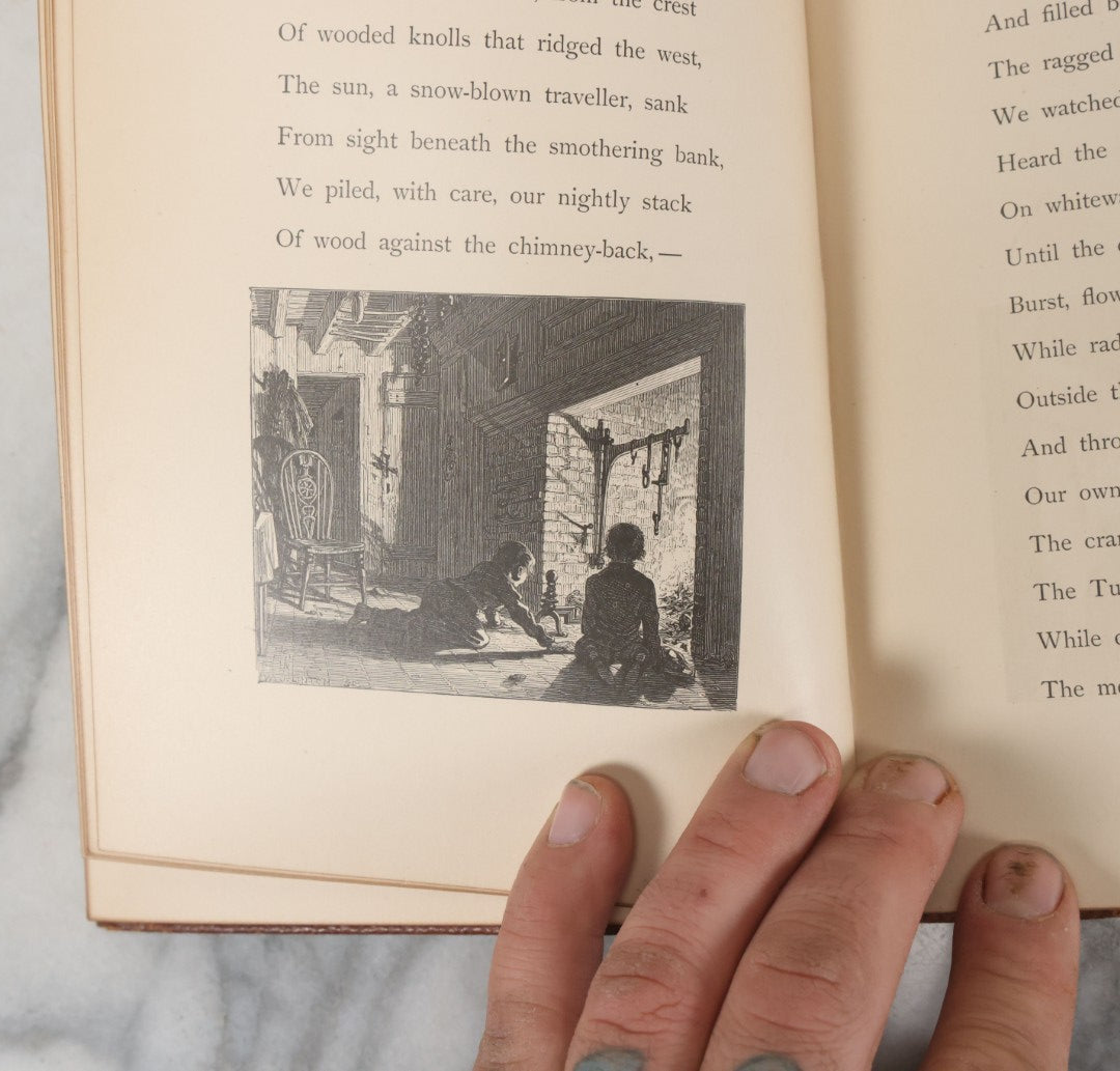 Lot 151 - "Snow-Bound, A Winter Idyl" Antique Book By John Greenleaf Whittier, Illustrated Houghton, Mifflin And Company, Publishers, Boston, The Riverside Press, Cambridge, 1867, With Worn Leather Cover