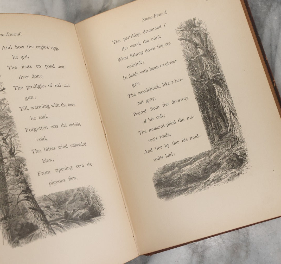 Lot 151 - "Snow-Bound, A Winter Idyl" Antique Book By John Greenleaf Whittier, Illustrated Houghton, Mifflin And Company, Publishers, Boston, The Riverside Press, Cambridge, 1867, With Worn Leather Cover