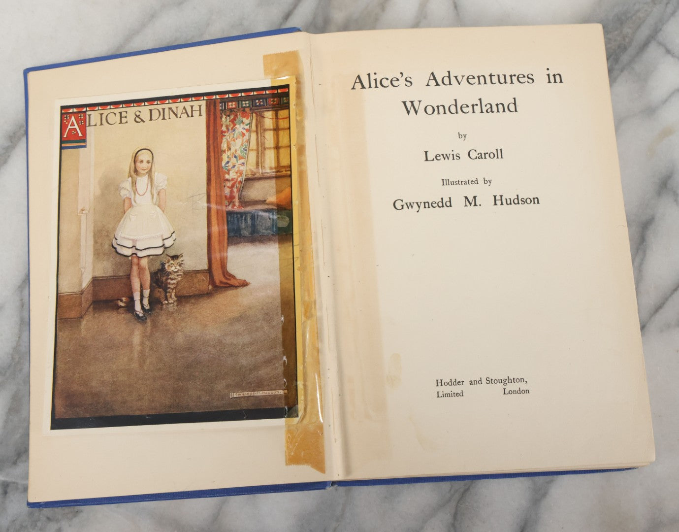 Lot 153 - "Alice's Adventures In Wonderland" Antique Book By Lewis Carroll, Illustrated By Gwynedd M. Hudson With Tipped In Full Color Illustrations, Hodder And Stoughton, Publishers, London, Circa 1920