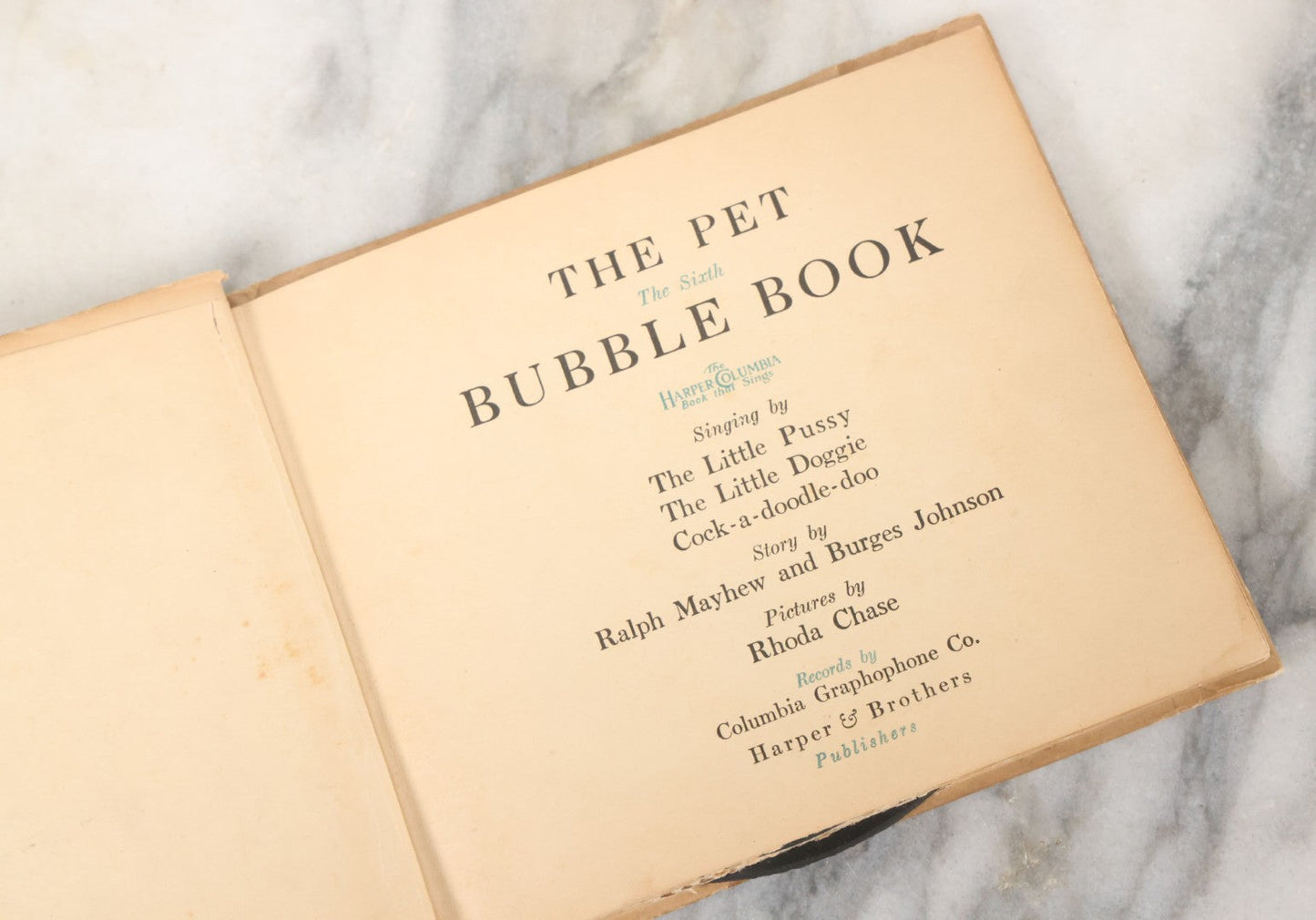Lot 155 - "The Pet Bubble Book", Sixth Version, "The Harper-Columbia Book That Sings", Story By Ralph Mayhew And Burges Johnson, Pictures By Rhoda Chase, With Three Records By Columbia Graphophone Co., Harper & Brothers, Publishers, 1919