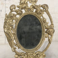 Lot 014 - Antique Cast Iron Gold Painted Mirror With Fairy Motif, Note Damage, Loss To Left Side