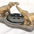 Lot 018 - Vintage Cast Pot Metal Elephant Trinket Dish And Amethyst Glass Insert, Note Various Wear, Cracks