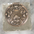 Lot 029 - Antique Cut Glass Inkwell With Art Nouveau Sterling Silver Lid With Woman Head And Lily Motif, Marked Sterling, With Hallmark, No. 1560