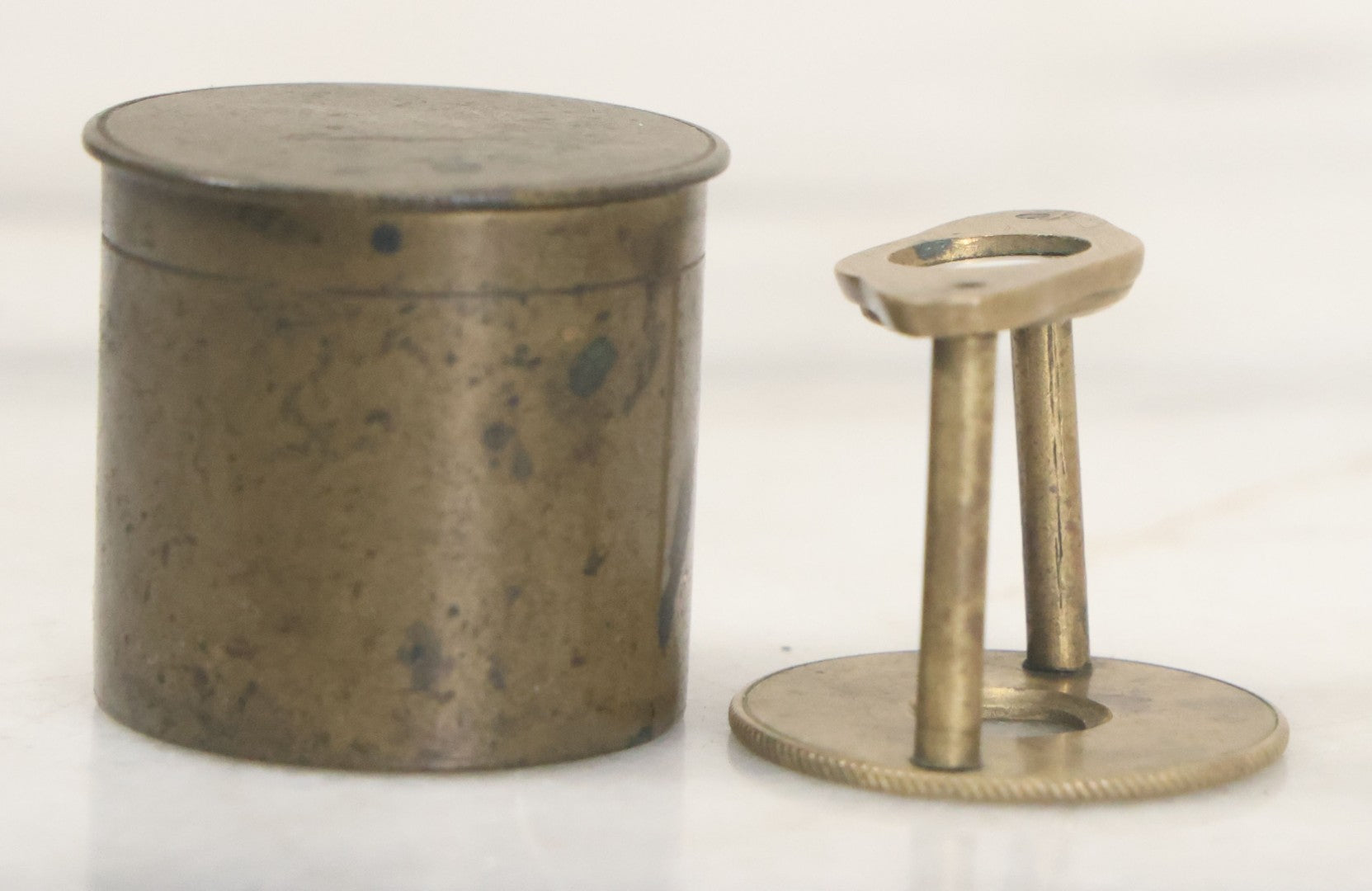 Lot 036 - Antique Miniature Brass Jewelers Loupe With Custom Brass Carrying Case, Note Some Warping To Hardware, Useable Condition