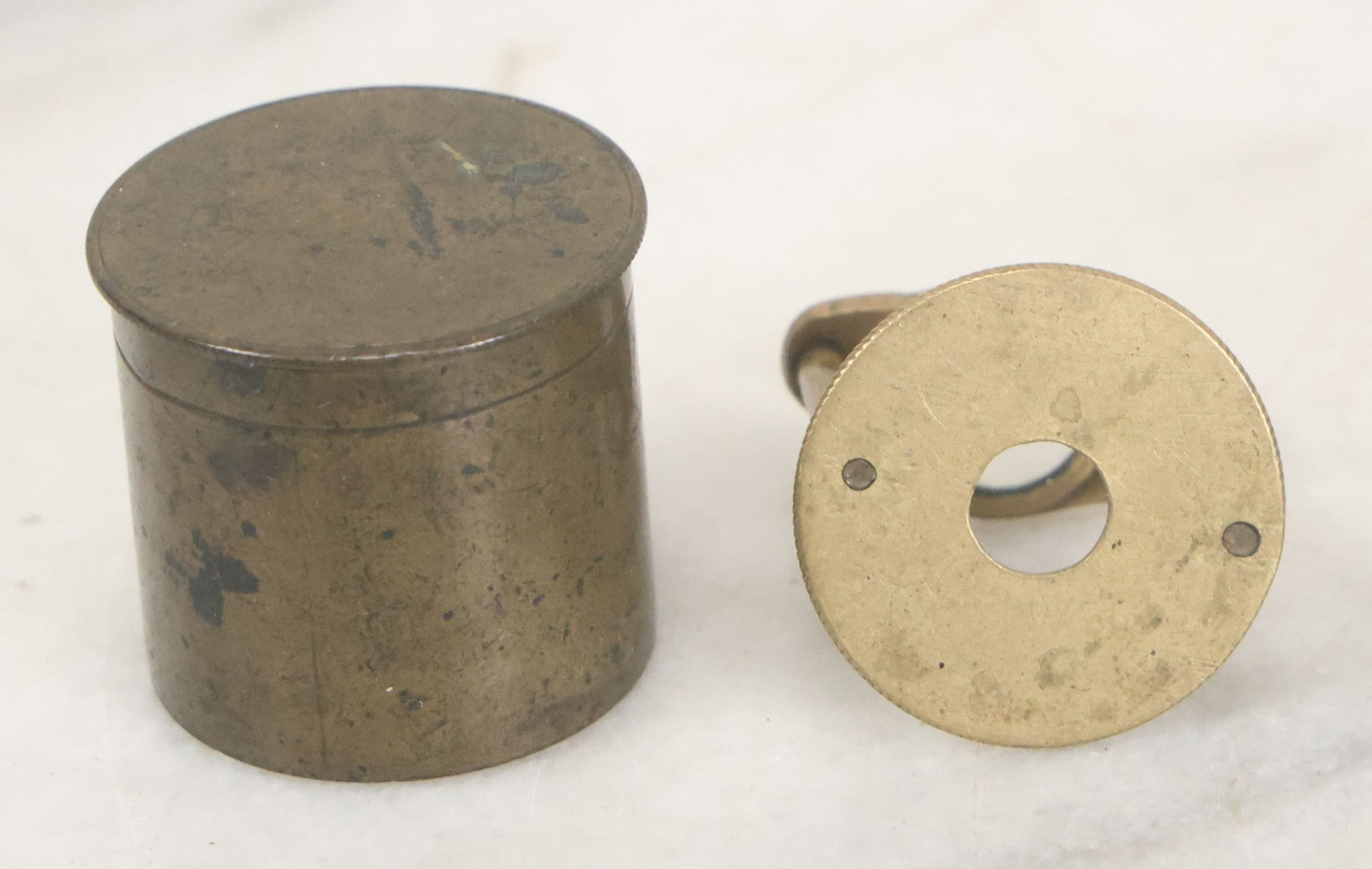 Lot 036 - Antique Miniature Brass Jewelers Loupe With Custom Brass Carrying Case, Note Some Warping To Hardware, Useable Condition