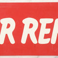 Lot 026 - Vintage Red For Rent Tin Tacker Sign With Smaltz Lettering, With Printed White Lettering, 14-1/8" x 6-1/8"