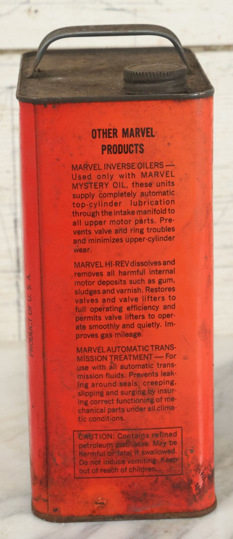 Lot 041 - Vintage Marvel Mystery Oil Top Cylinder Lubrication 1 Gallon Can, Marvel Oil Company, Inc., Port Chester New York, 10-1/2" Tall