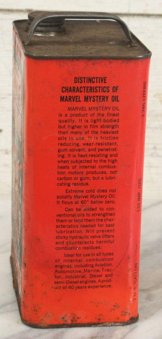 Lot 041 - Vintage Marvel Mystery Oil Top Cylinder Lubrication 1 Gallon Can, Marvel Oil Company, Inc., Port Chester New York, 10-1/2" Tall