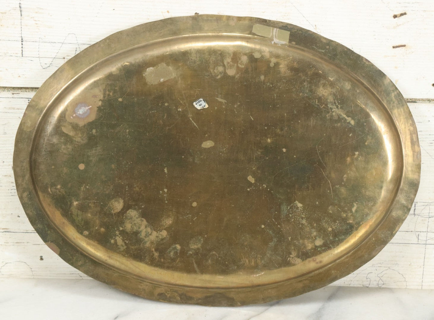 Lot 042 - Vintage Brass Tray Featuring Kittens Playing With Tomato, Made In India, 12-1/4" x 16-3/4"